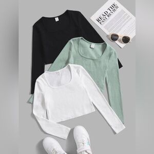 SHEIN Set of 3 - Girls Long Sleeve Crop Shirts - Size 11/12